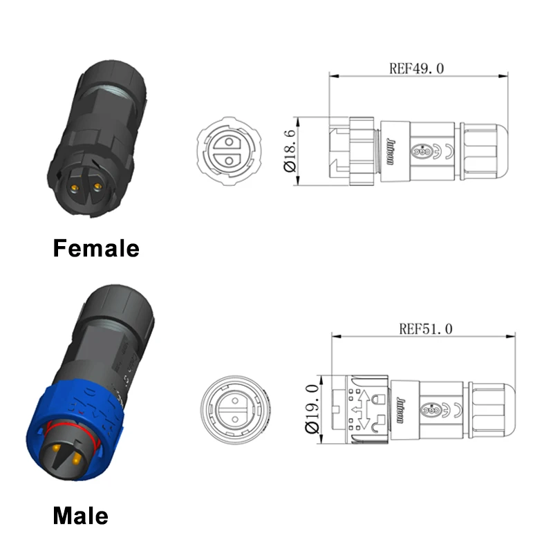 Outdoor Lighting Wire Connectors - 2Pin M16 Power Connector Self-locking Assembly