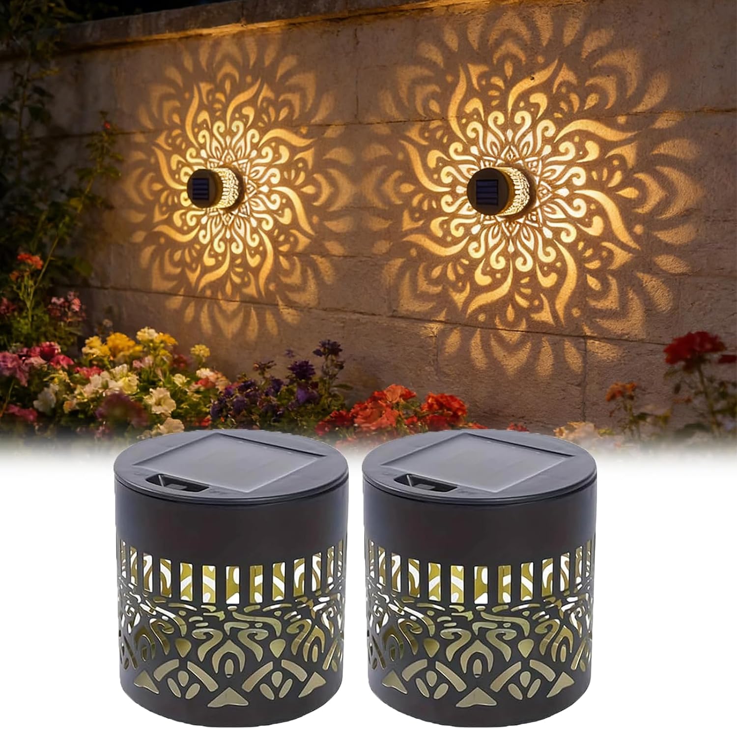 Outdoor Lighting For Fence - 2-Pack Solar Garden Lights IP65 Durable